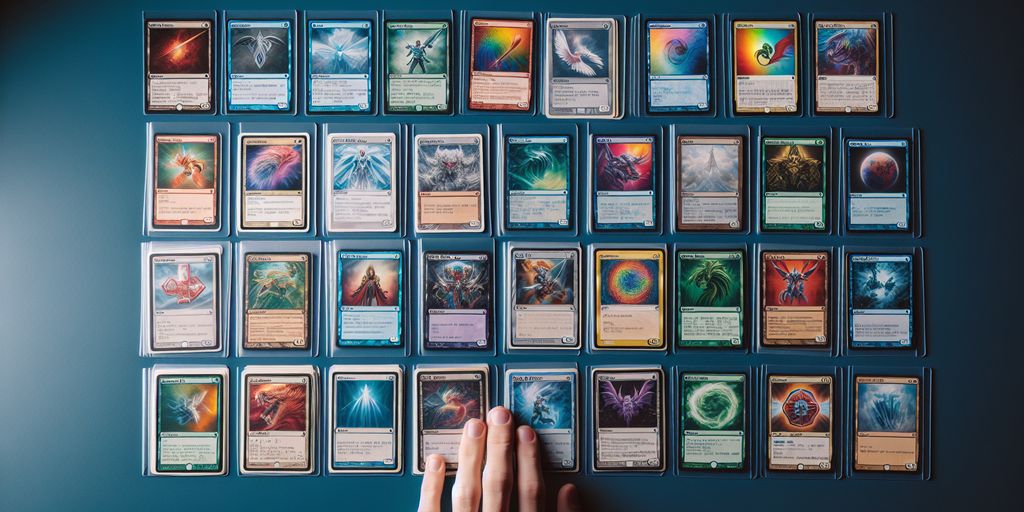 trading card game grading scale with various graded cards displayed